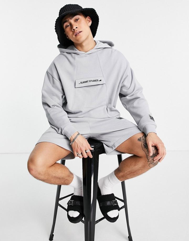 Asos Design Set Oversized Jersey Shorts With Belt And Logo In Gray-grey