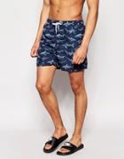 Bellfield Shark Printed Swim Shorts - Navy