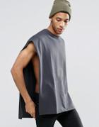 Asos Oversized Cape T-shirt In Heavyweight Fabric With Raw Edges In Washed Black - Washed Black