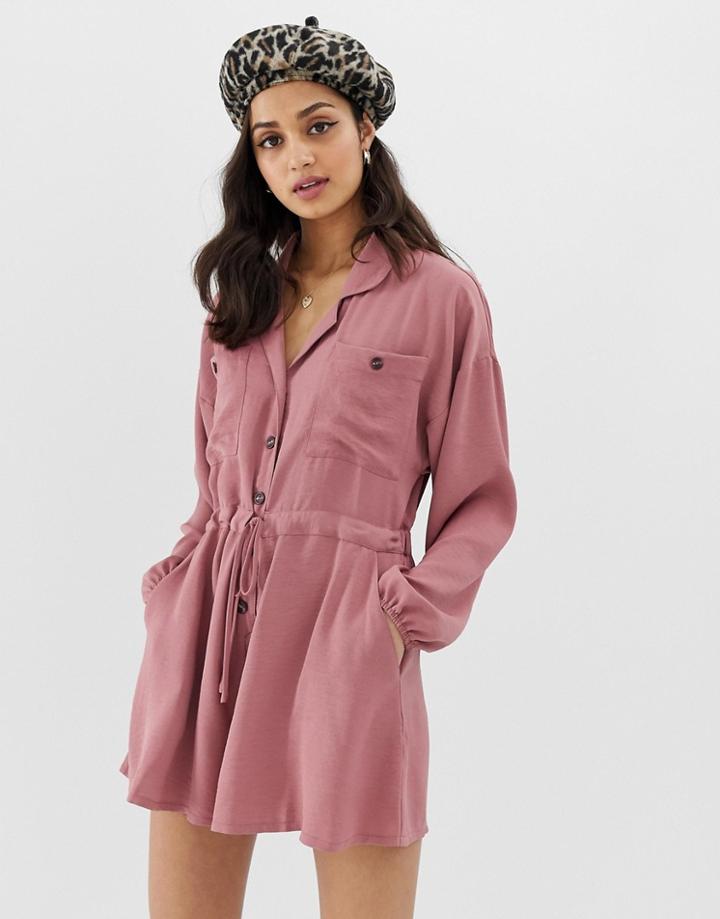 Asos Design Slouchy Waisted Boiler Romper - Pink