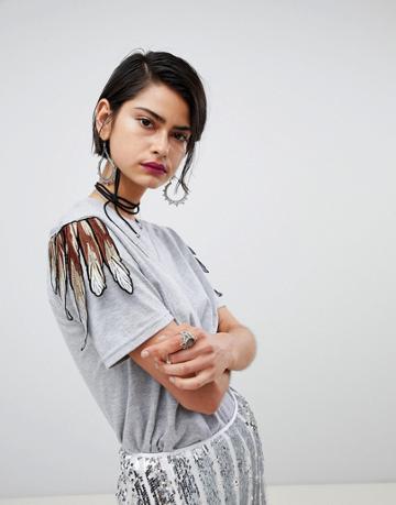 Ragyard T-shirt With Feather Patch - Gray