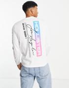 Hollister Tech Vertical Arm & Back Print Long Sleeve Top In White