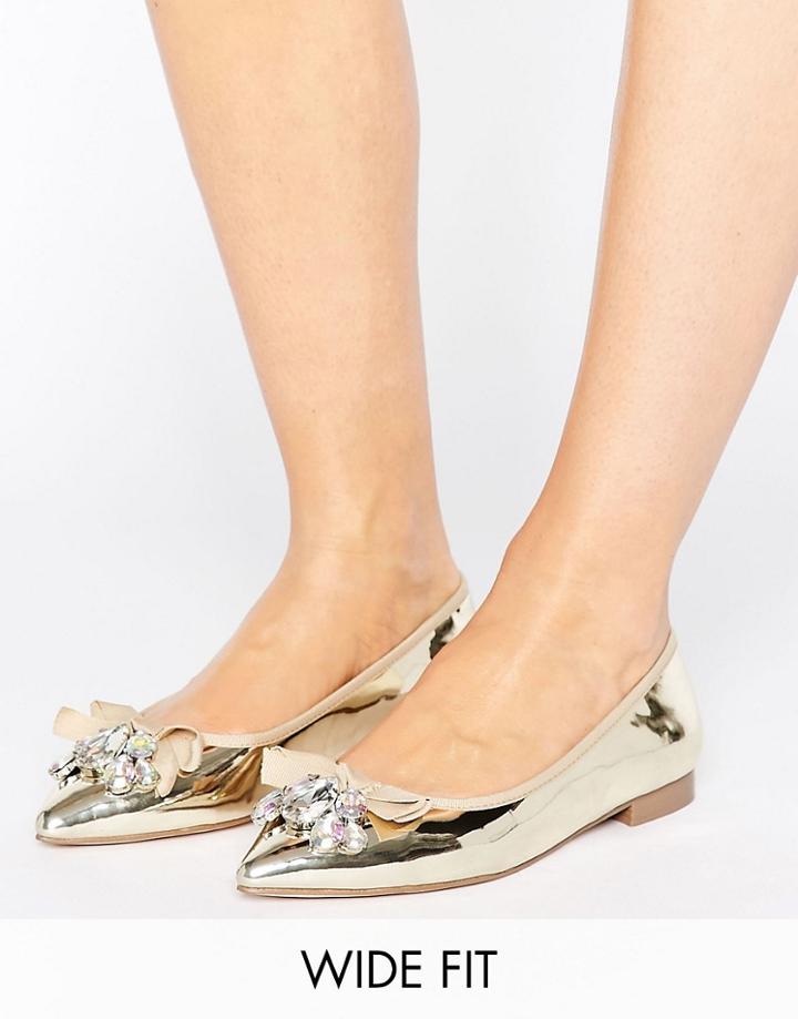 Asos Luca Wide Fit Embellished Ballet Flats - Gold