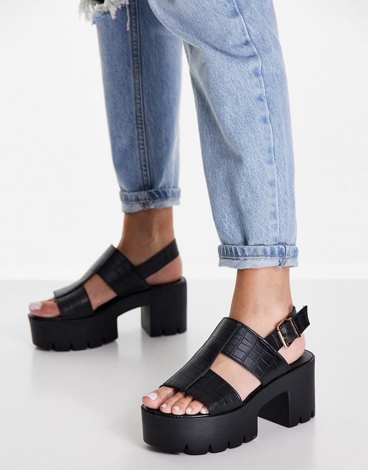 Truffle Collection Chunky Heel Sandals In Black Croc