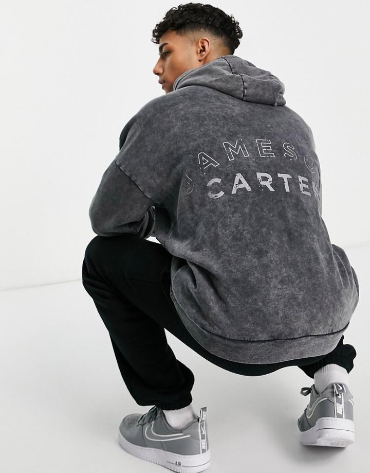 Jameson Carter Arny Hoodie In Black Acid Wash With Back Logo Print