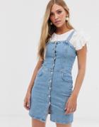 Mango Button Front Denim Dress In Light Blue