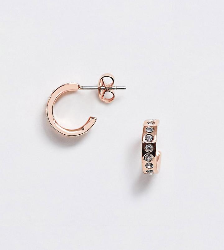 Ted Baker Seeni Rose Gold Mini Hoop Huggie Earrings With Swarovski Crystals