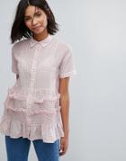 Lost Ink Shirt With Shirring In Gingham - Pink