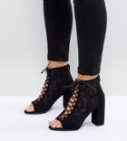 New Look Wide Fit Lace Peep Toe Shoe Boot - Black