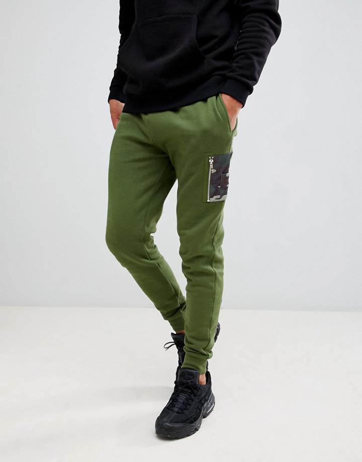 Asos Design Skinny Sweatpants With Camo Panels And Ma1 Pocket-green