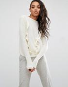 First & I Ruffle Knit Sweater - White