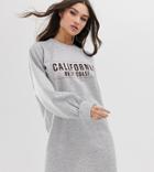 Boohoo Sweat Dress With California Slogan In Gray - Green