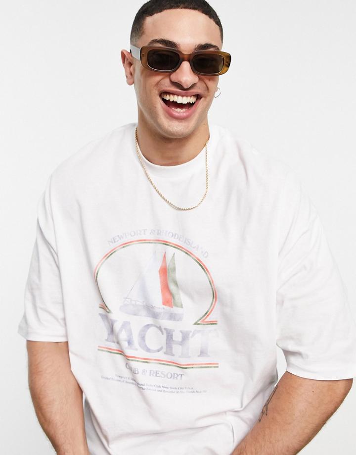 Asos Design Oversized T-shirt In White With Collegiate Print