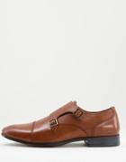 Topman Tan Polished Leather Monk Shoes-brown