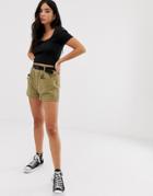 New Look Utility Short With Belt In Khaki-black