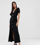Asos Design Tall Faux Shell Button Through Maxi Tea Dress-black