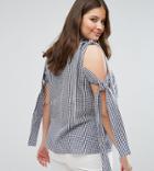 Asos Curve Gingham Top With Tie Detail - Multi