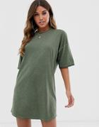 Asos Design Oversized T-shirt Dress With Raw Edge - Green