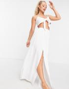 Asos Design Textured Slit Front Beach Maxi Skirt In White