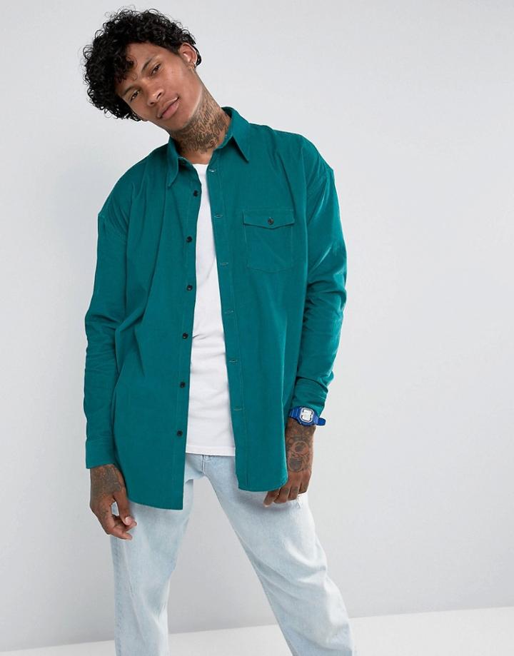 Jaded London Shirt In Green Cord Reg Fit - Green