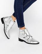 Asos Ashleigh Leather Studded Ankle Boots - Silver