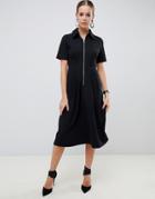 Asos Design Midi Shirt Dress With Exposed Zip - Black