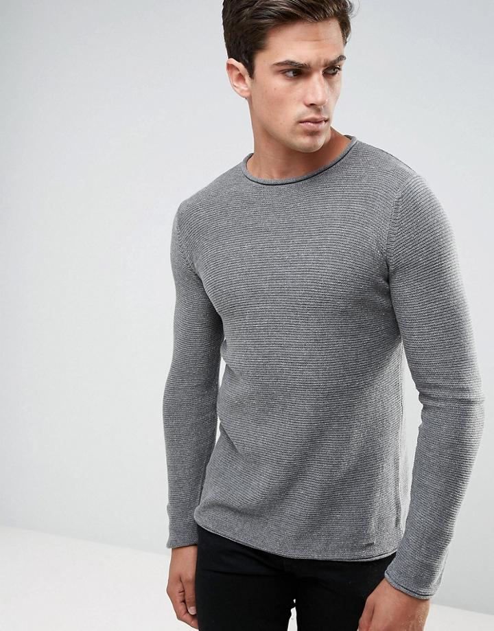 Solid Sweater With Raw Hems - Gray