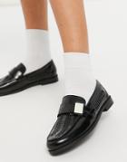 Asos Design Mina Leather Weave Loafer In Black