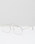 Asos High Bar Clear Lens Geeky Aviator Glasses - Gold
