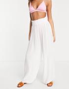 Asos Design Crinkle Wide Leg Palazzo Beach Pants In White