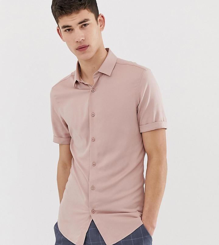 Asos Design Tall Muscle Viscose Shirt In Pink