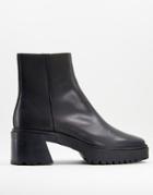 Asos Design Chunky Heeled Square Toe Chelsea Boot In Black Leather
