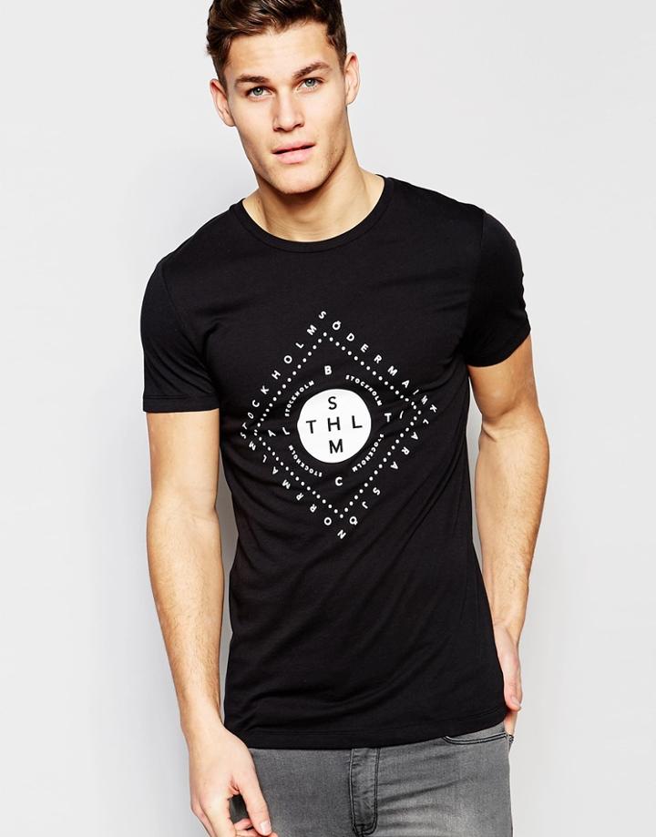 Asos Longline Muscle T-shirt With Scandi Print In Black - Black