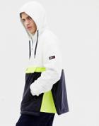 Tommy Jeans Overhead Color Block Hooded Jacket With Chest Logo In White/yellow/navy - Multi