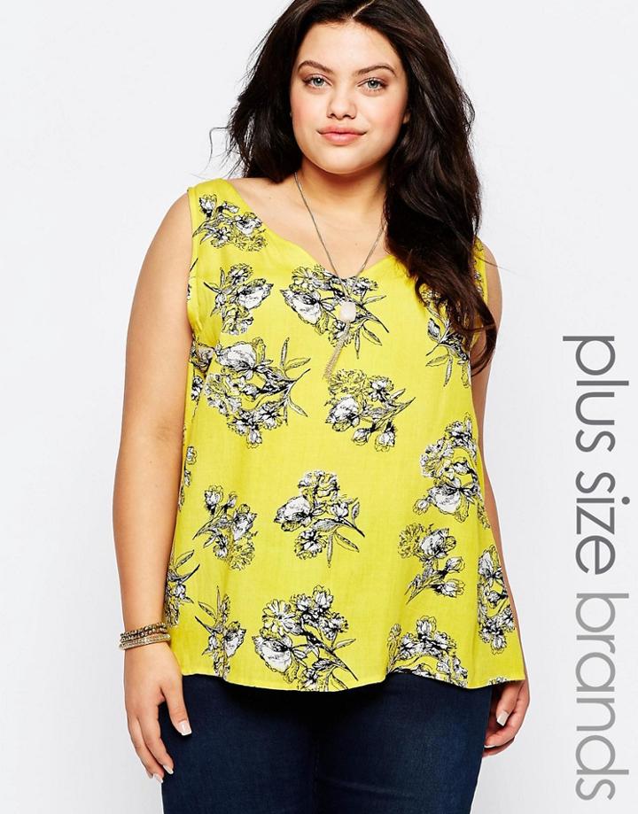 Nvme Plus Top In Floral Print - Yellow