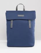 Smith And Canova Canvas Flap Over Backpack With Leather Trims - Navy