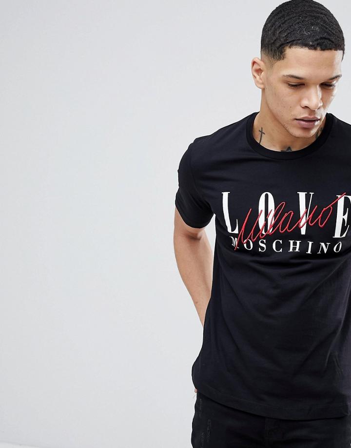 Love Moschino T-shirt In Black With Milano Logo - Black