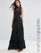 Asos Tall Tiered Maxi Dress With Macrame - Black