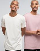 Asos 2 Pack Longline T-shirt In Beige/pink Save - Multi