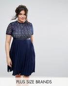 Little Mistress Plus Mini Dress With Lace Bodice - Navy