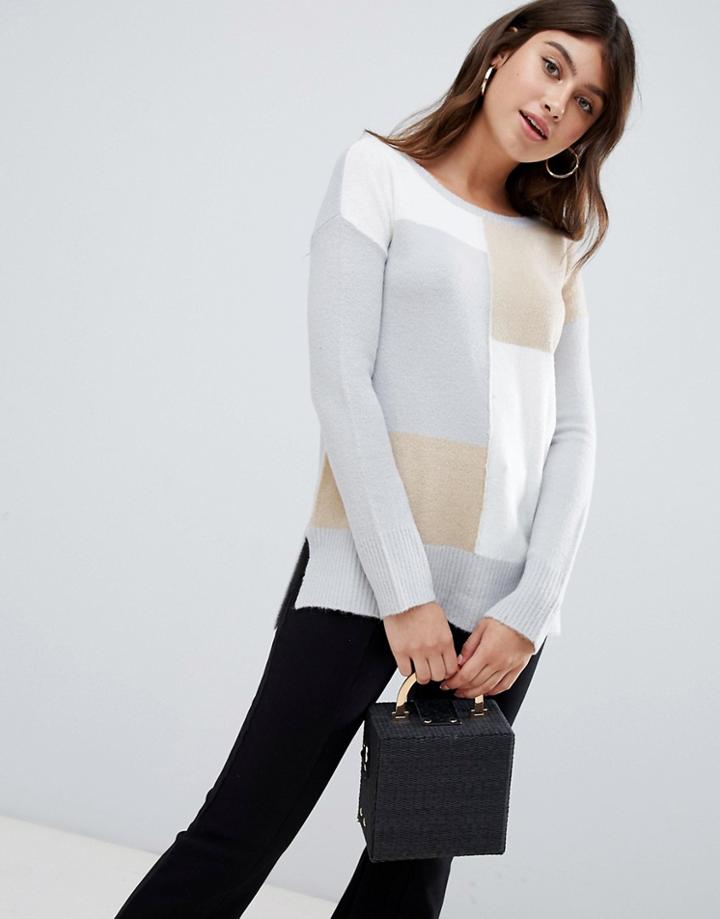 Ax Paris Long Sleeve Patch Print Sweater - Beige