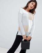 Ax Paris Long Sleeve Patch Print Sweater - Beige