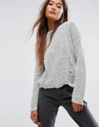 Asos Sweater With Deconstructed Hem - Gray