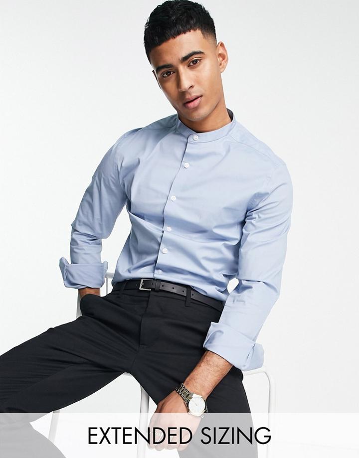 Asos Design Skinny Fit Shirt With Grandad Collar In Light Blue