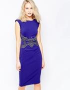 Little Mistress Pencil Dress With Embellished Waist - Blue