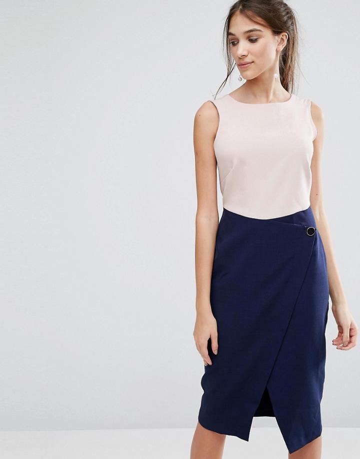 Closet Contrast Wrap Button Skirt Dress - Multi