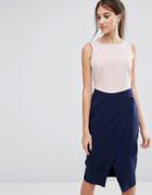 Closet Contrast Wrap Button Skirt Dress - Multi