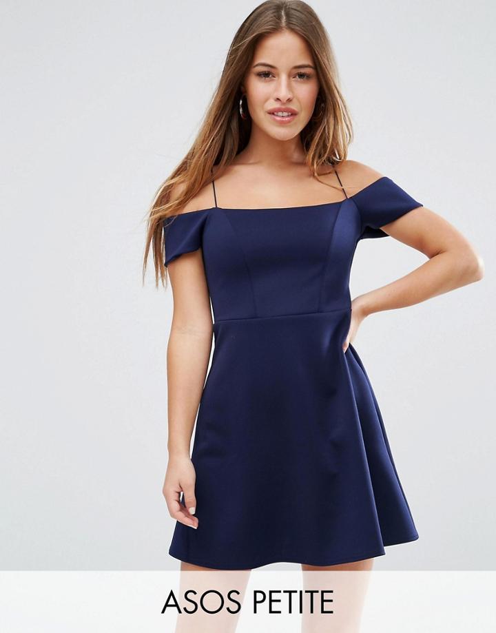 Asos Petite Off The Shoulder Bardot Shift Mini Dress - Navy
