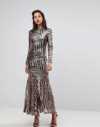 Club L All Over Sequin Long Sleeve Maxi Dress - Gold