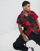 Profound Aesthetic Exotic Flower Print Button Down Shirt In Red - Red
